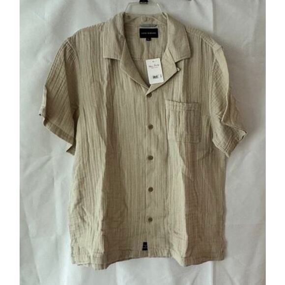 Lucky Brand Men’s Crinkle Cotton Gauze Shirt NWT Size L Beige Camp Button Up0 - Picture 12 of 15
